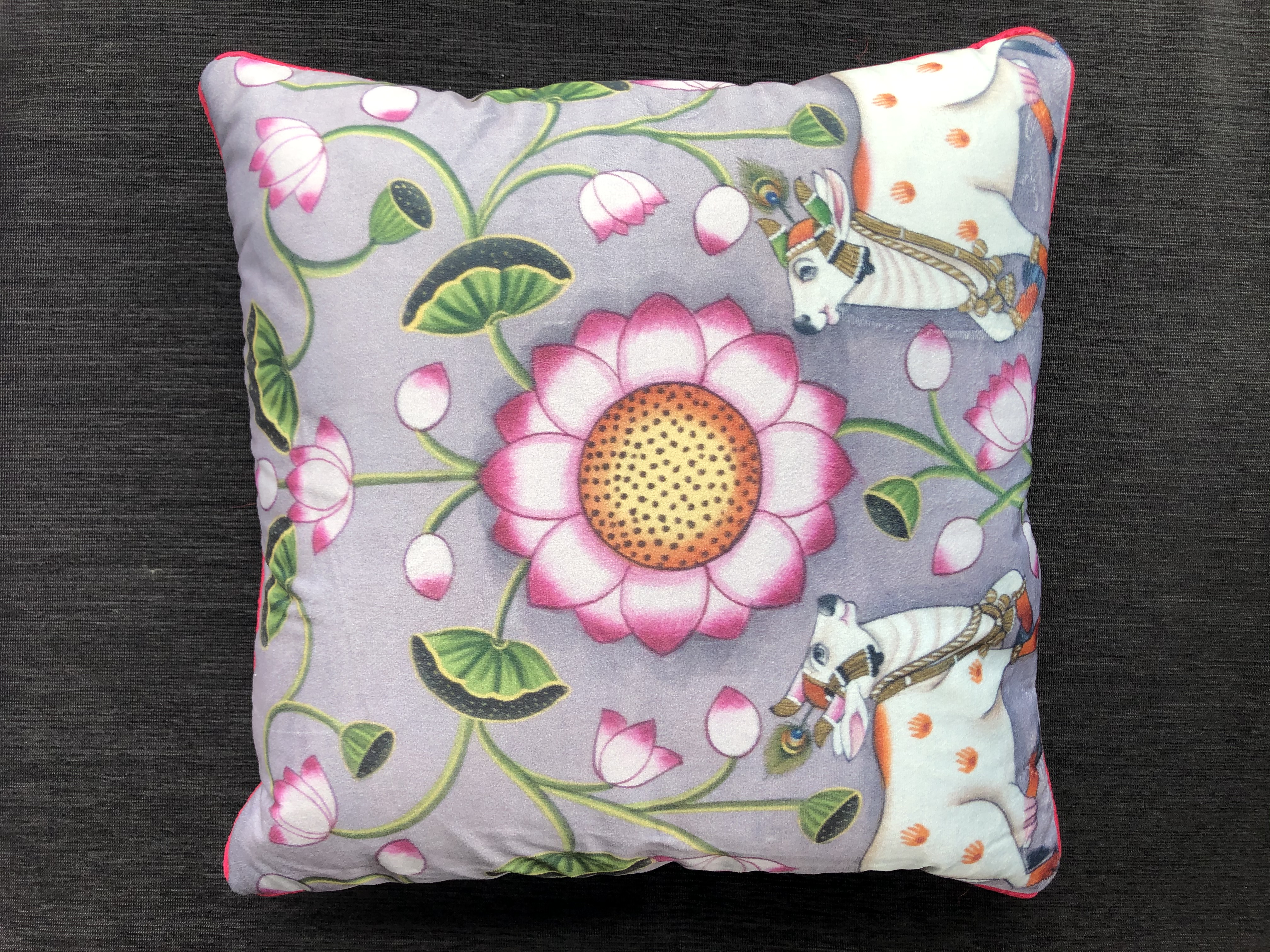 Pichwai Cushion Cover 16" by 16" - Gray Color