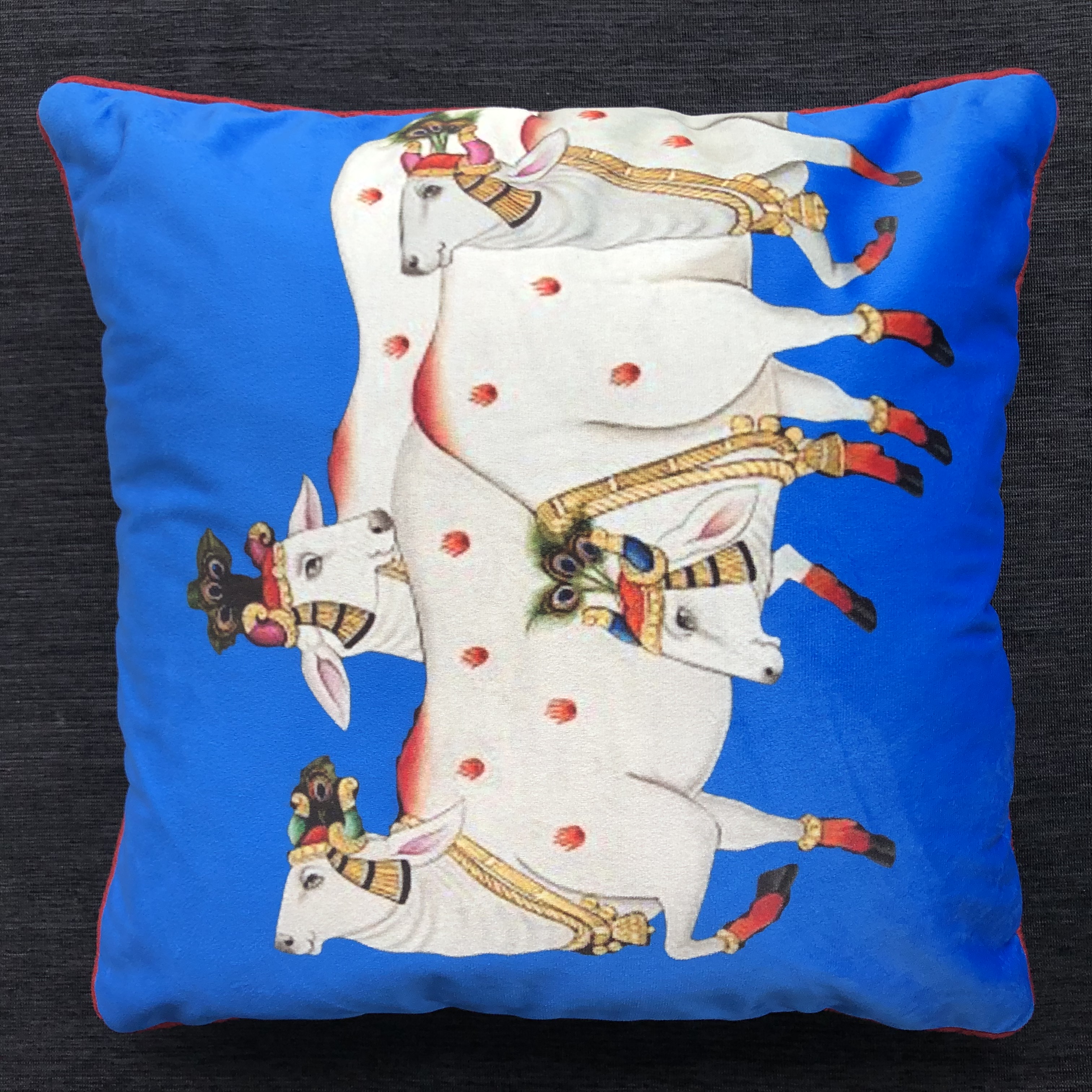 Cow Pichwai Painting Velvet Cushion Cover, 16 x 16