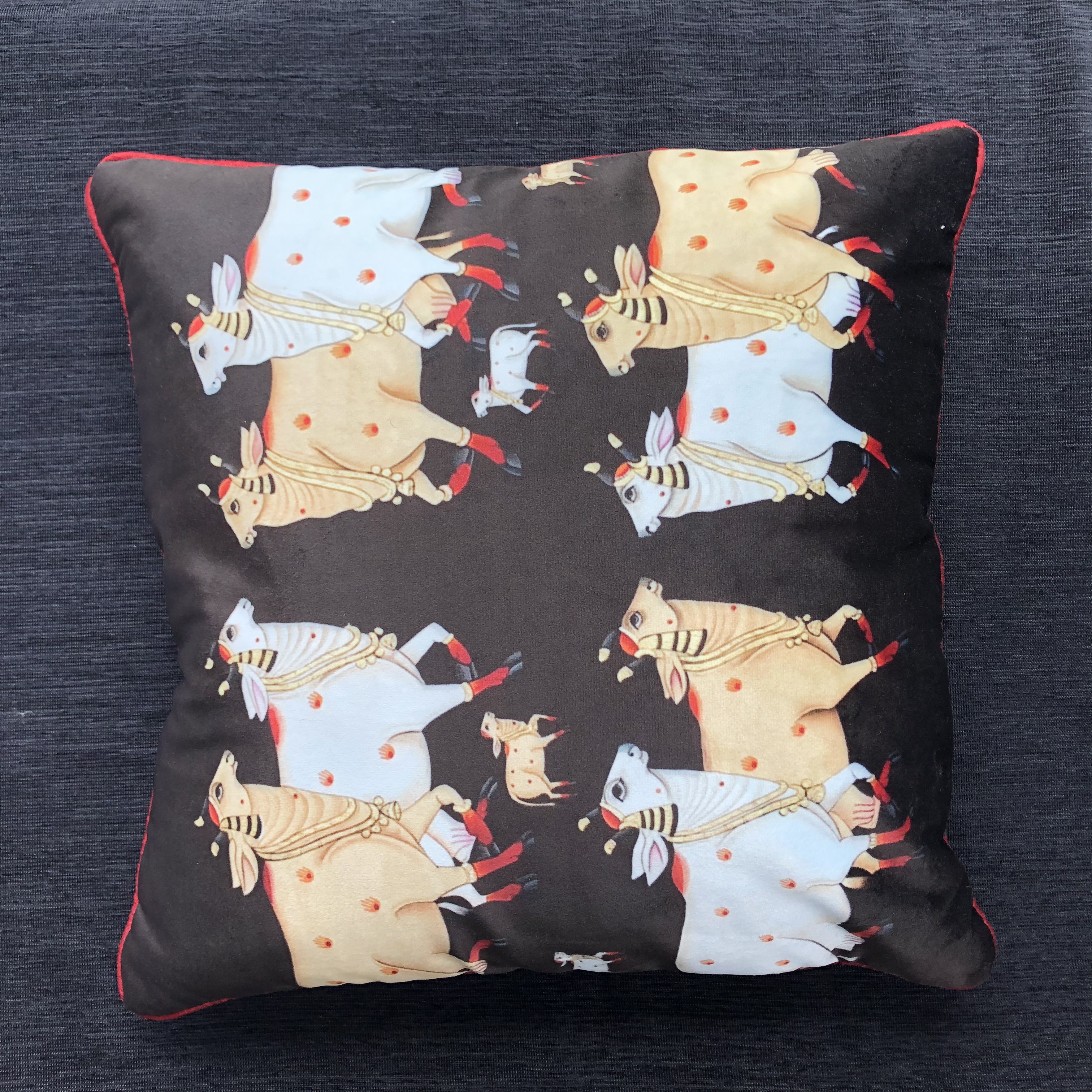 Pichwai Cushion Cover 16" by 16" - Brown Color