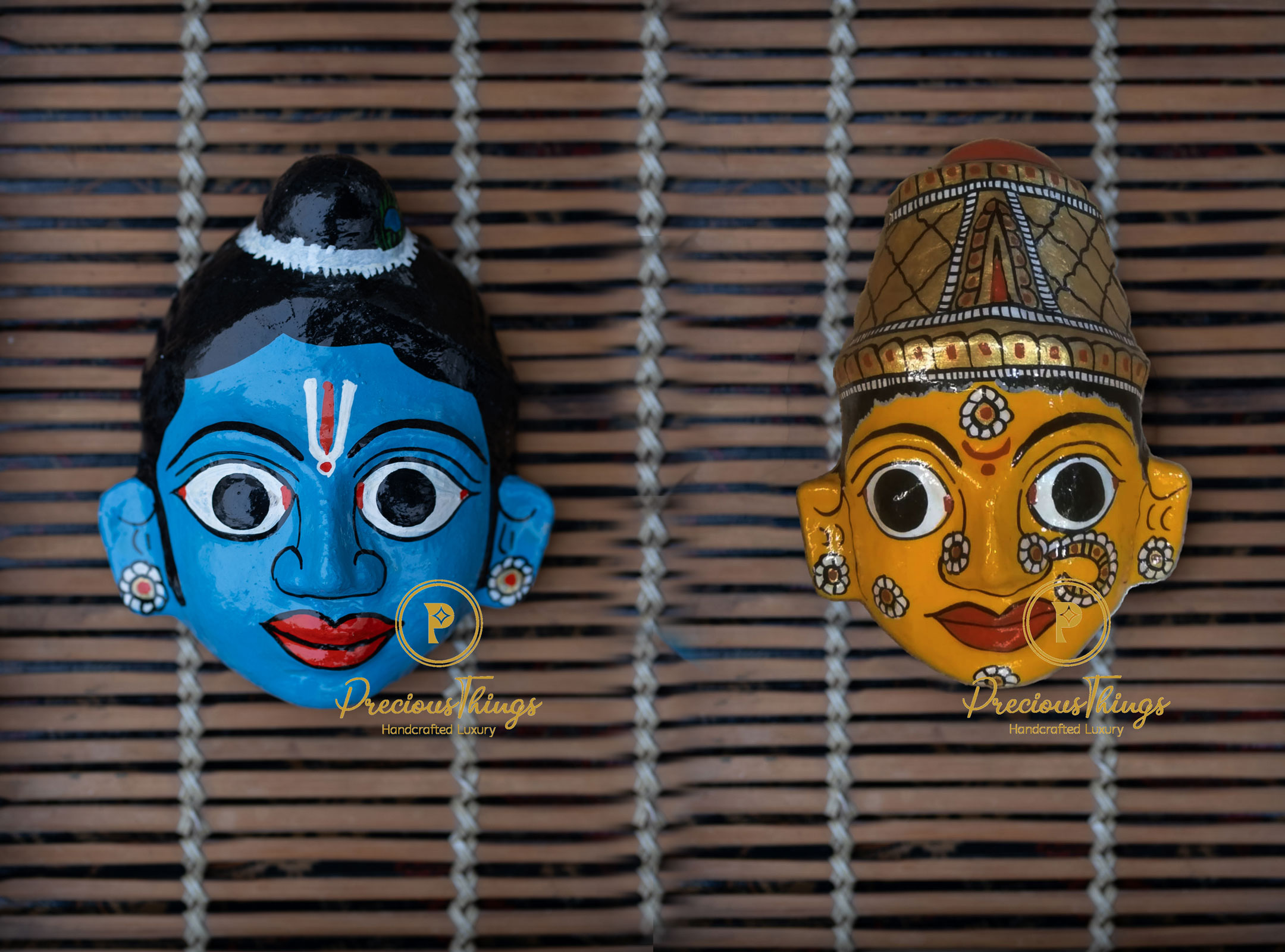 Handcrafted Radha Krishna Cheriyal Masks