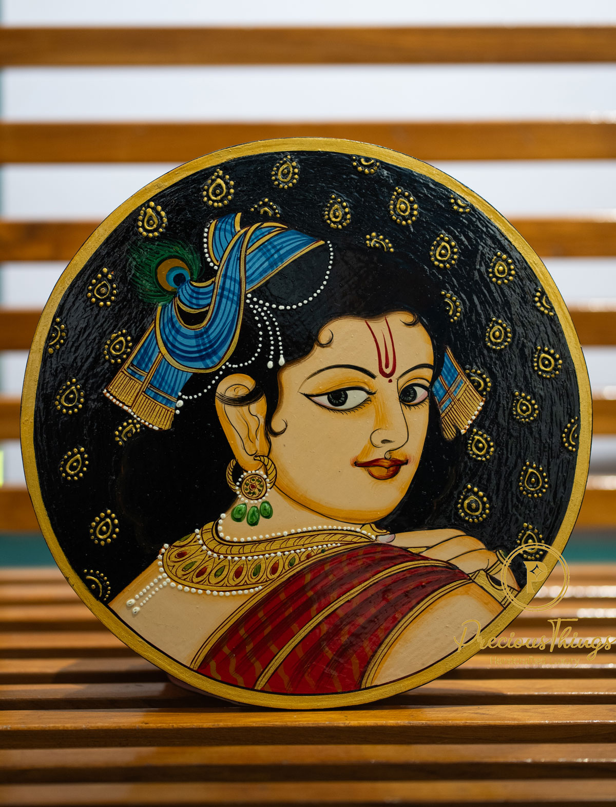 Hand Painted Krishna Wooden Plate