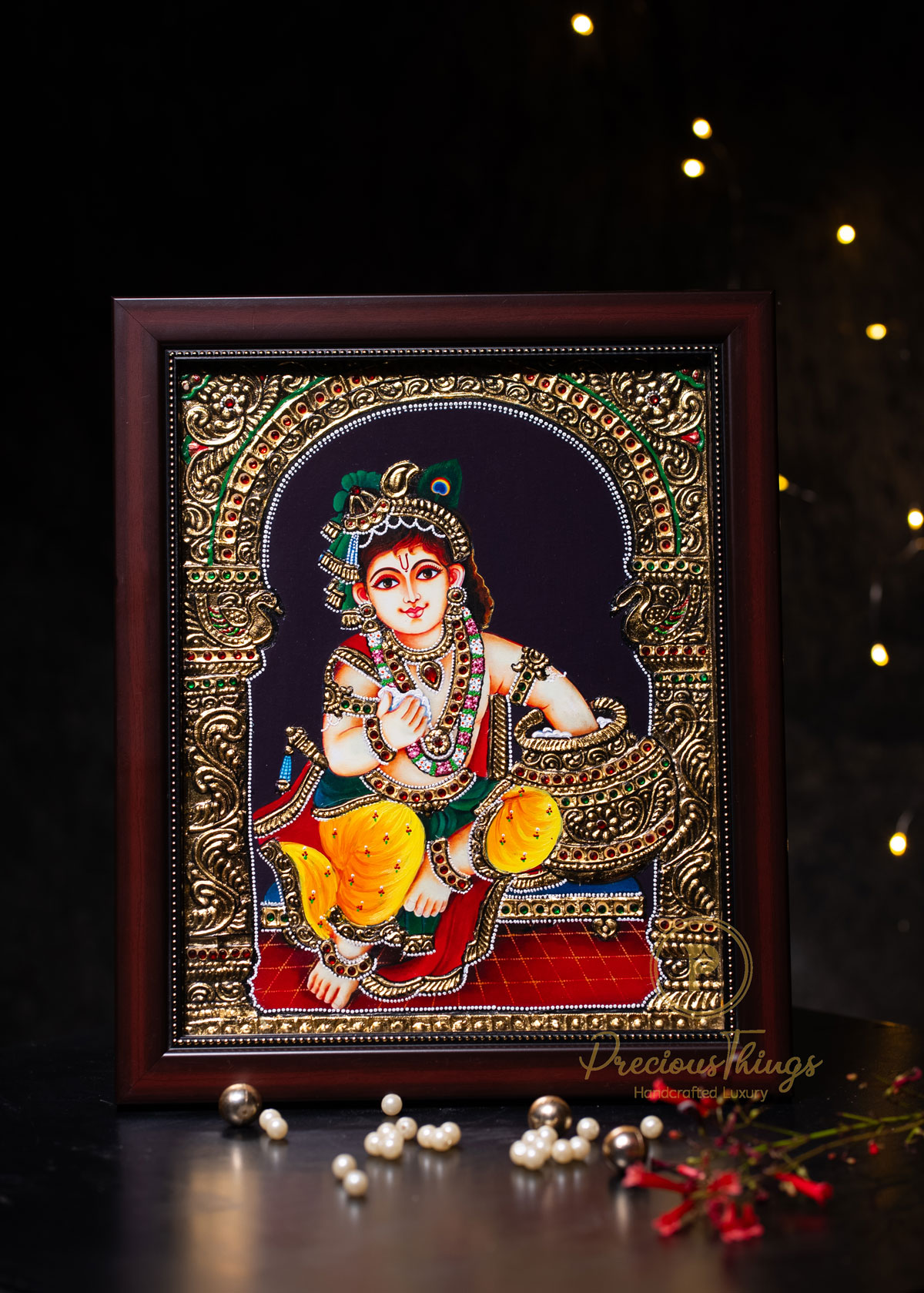 Krishna Butter Lord Ganesh Tanjore Painting