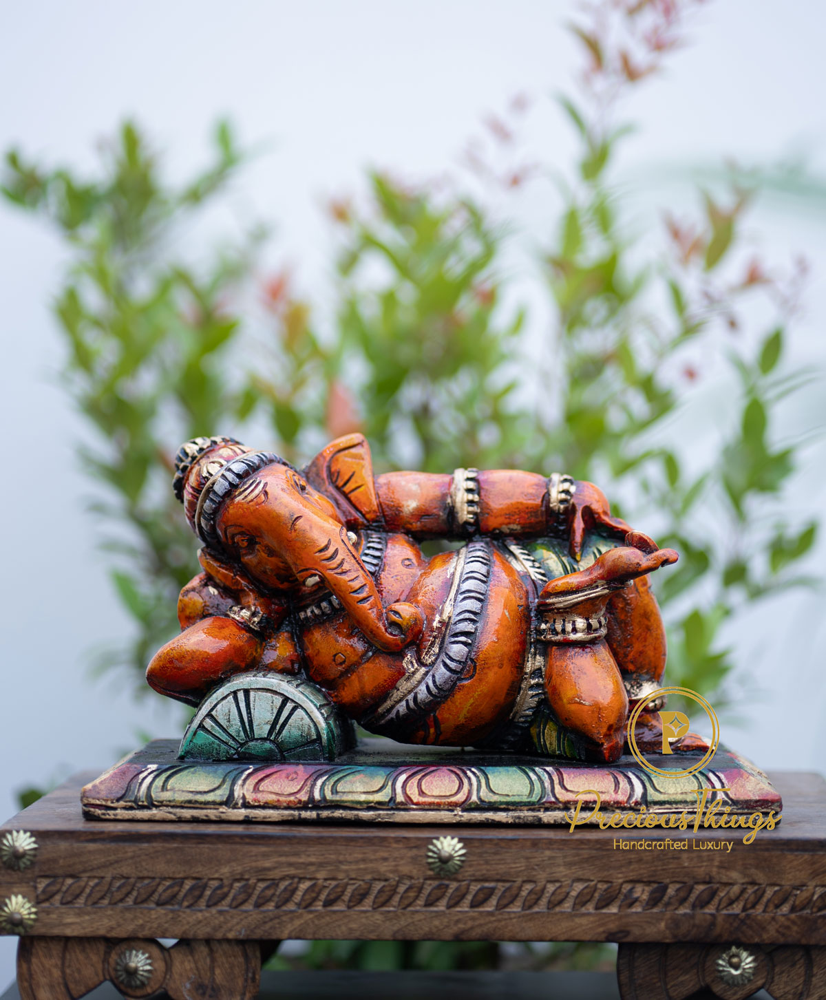 Hand-Carved Wooden Sleeping Ganesha