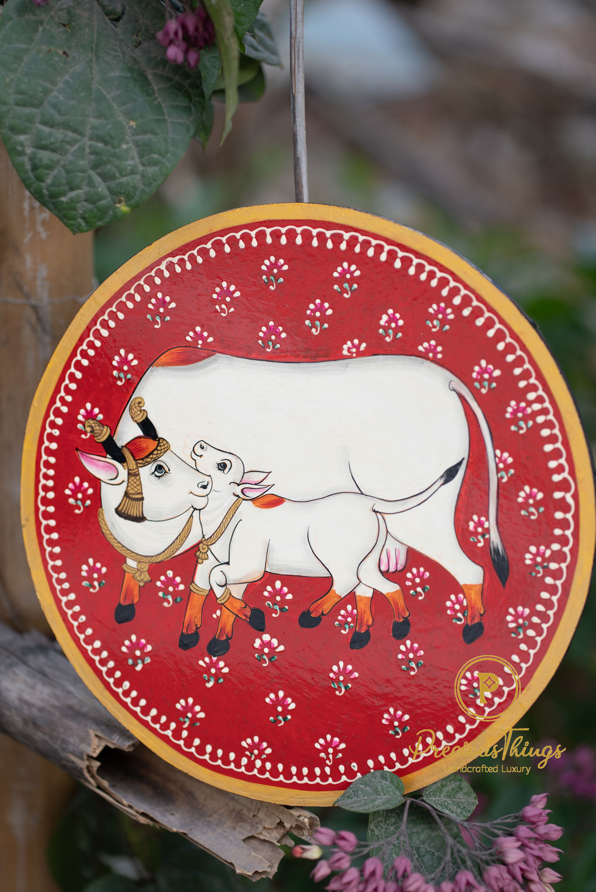 Hand Painted Wooden Pichwai Cow