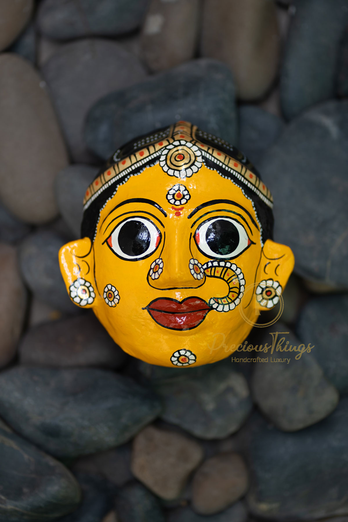 Yellow Color Man And Woman Cheriyal Masks