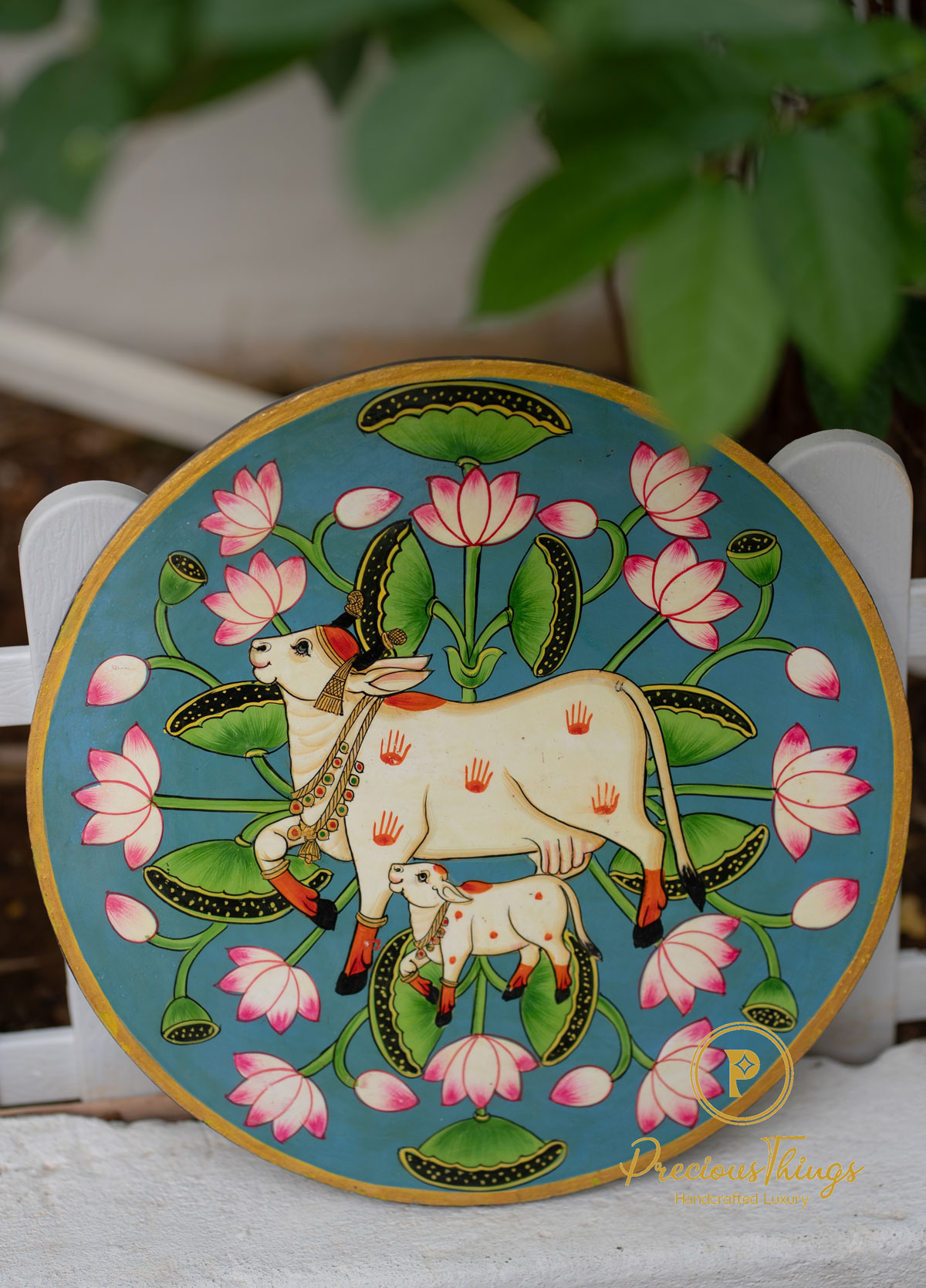 Hand Painted Pichwai Cow Wooden Plate