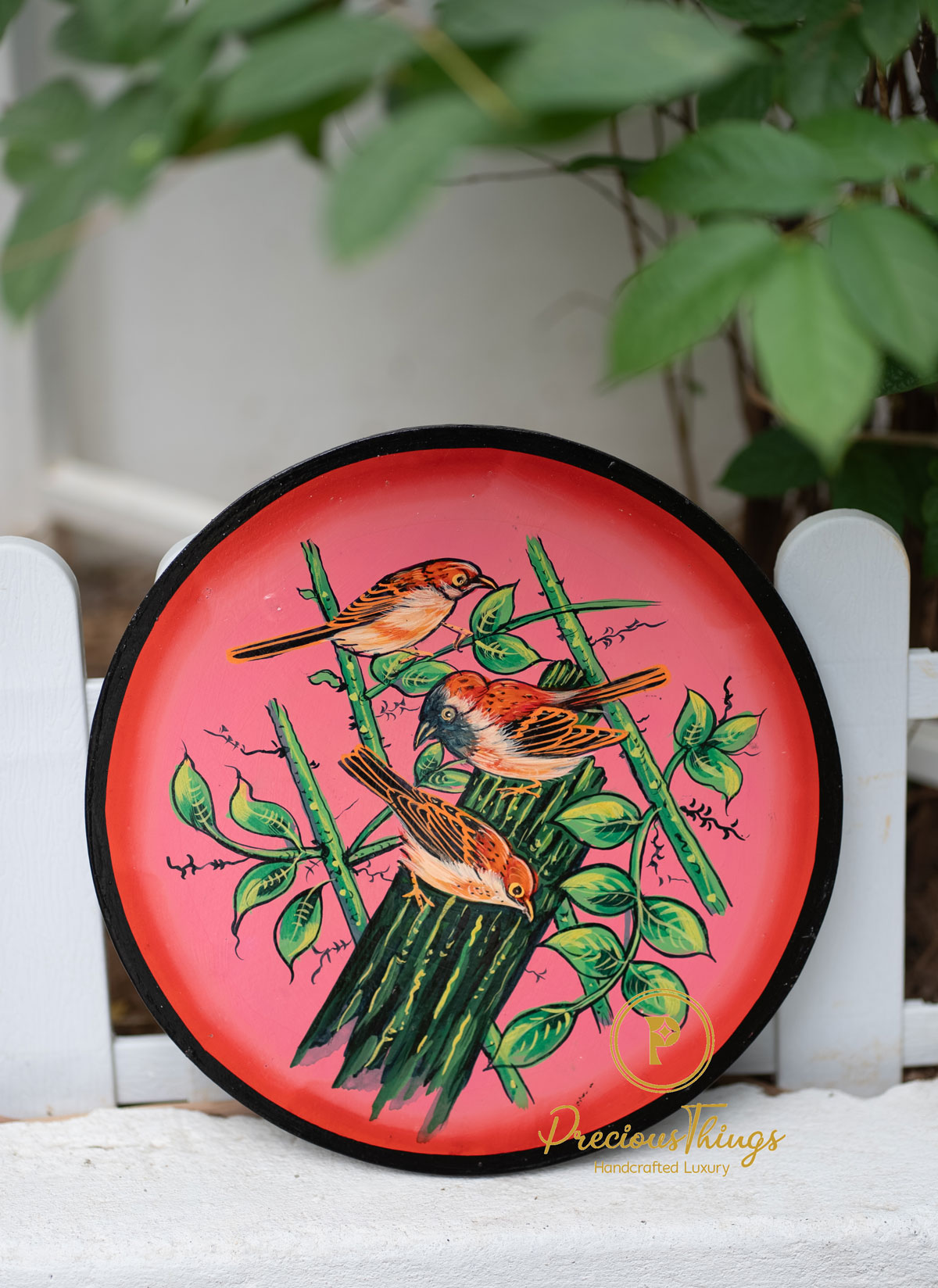 Hand Painted Pichwai Birds Wooden Plate